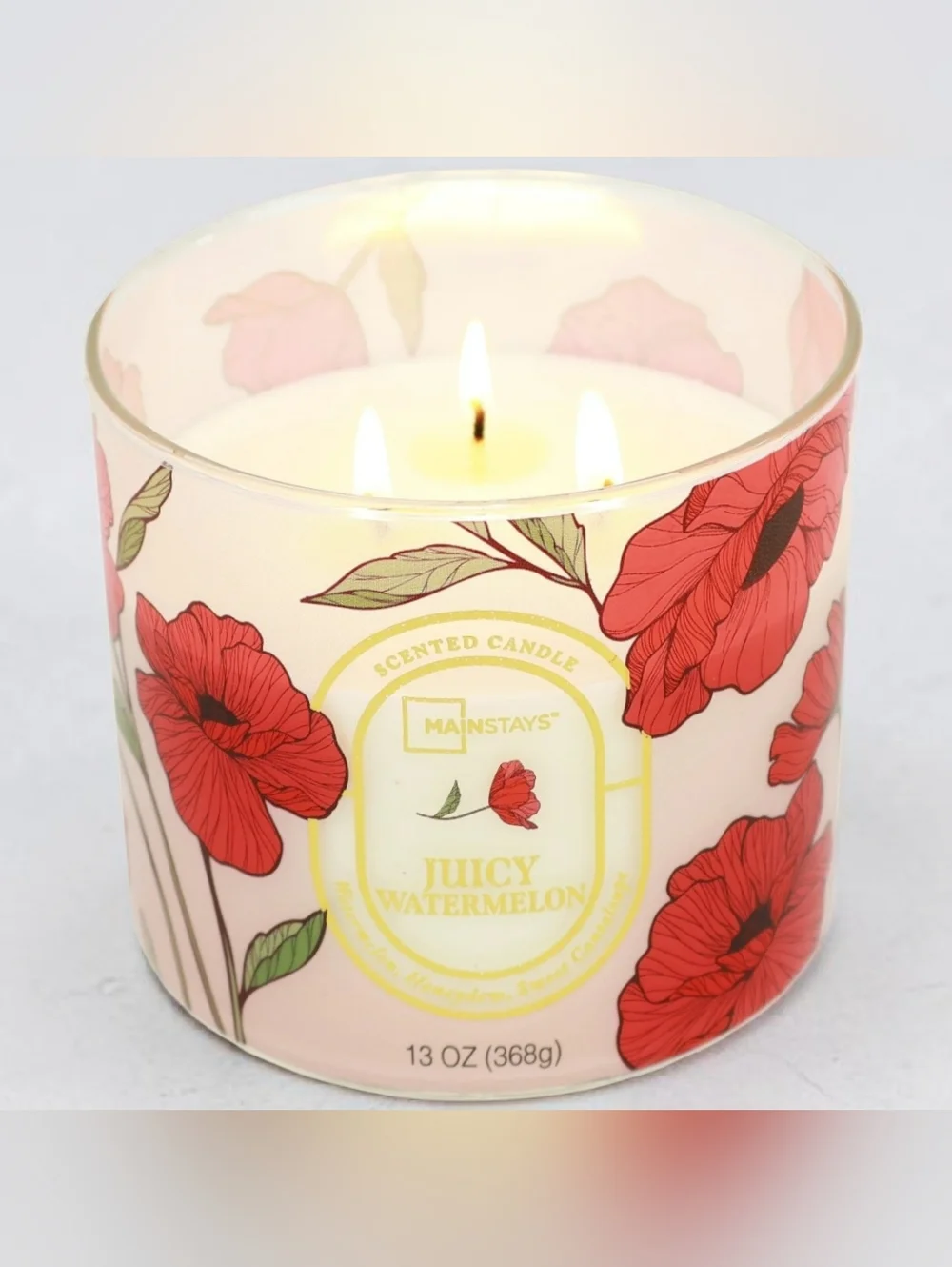 13oz Floral Scene 3-Wick Juicy Watermelon Jar Candle